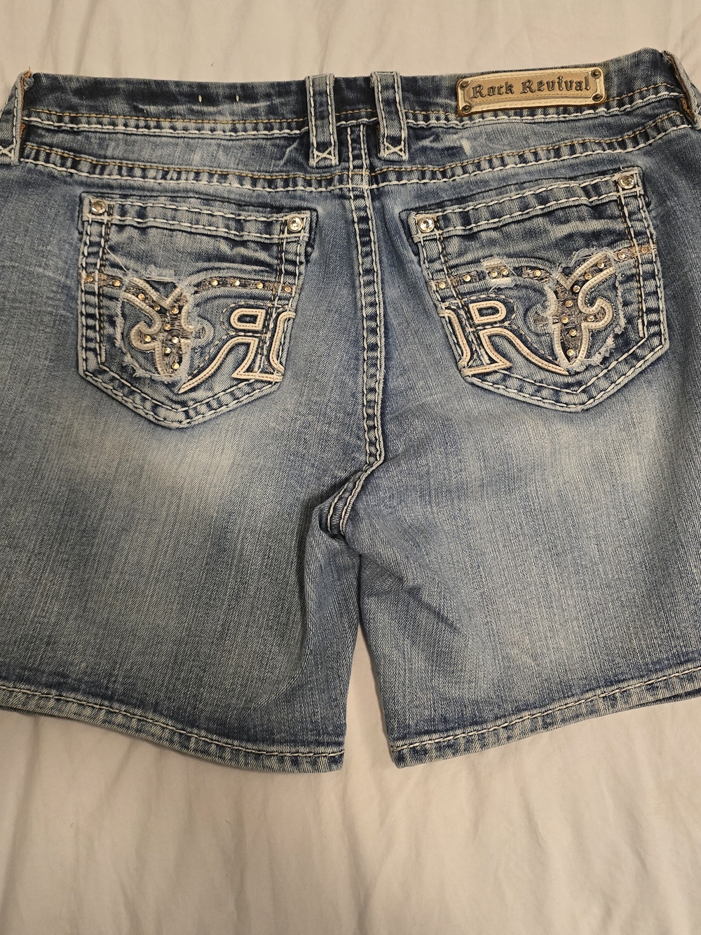 Rock Revival Embellished Denim Shorts - Light Blue